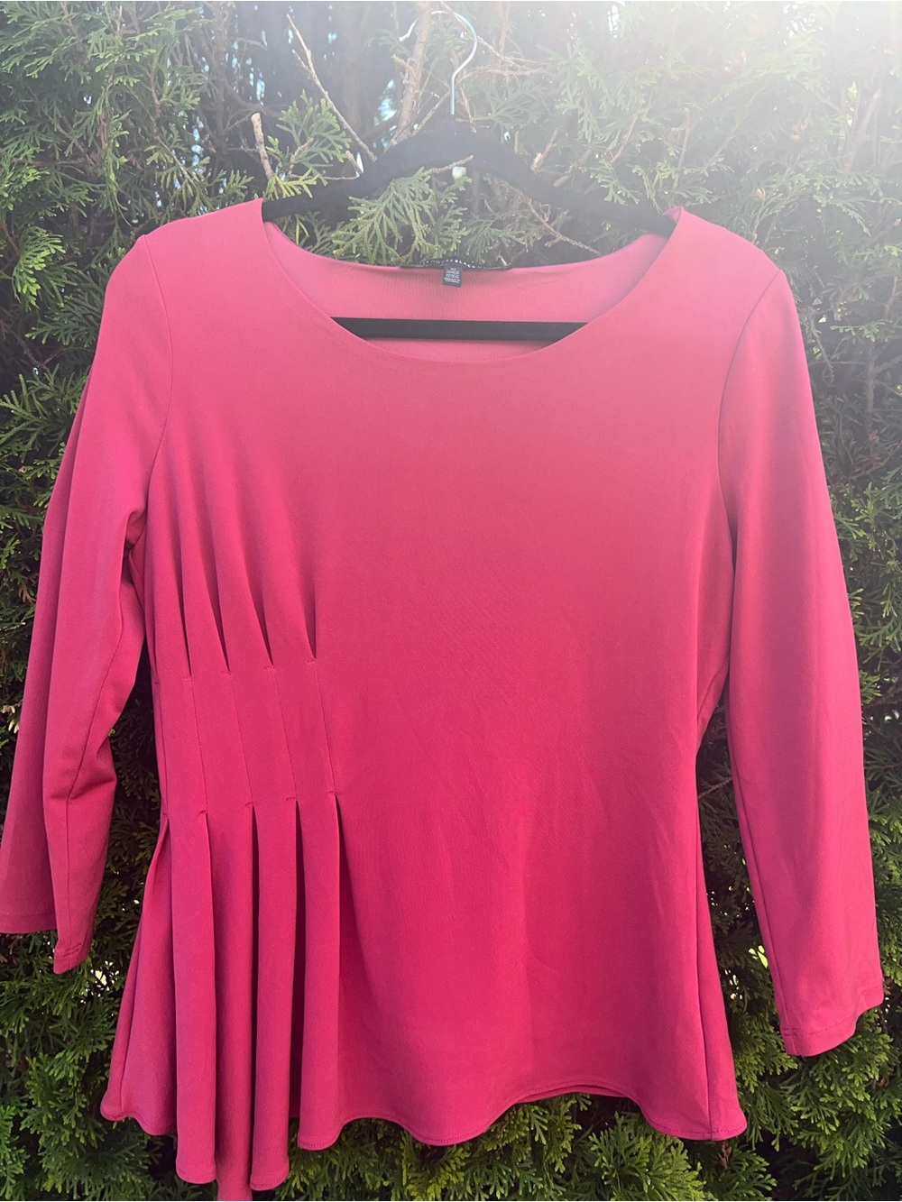 White House Black Market Deep Pink Pleated Long-Sleeve Top
